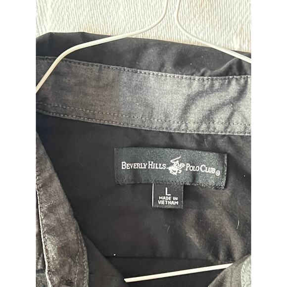 Beverly Hills Polo Club Black Button Down Long Sleeve Mens L - Picture 2 of 3